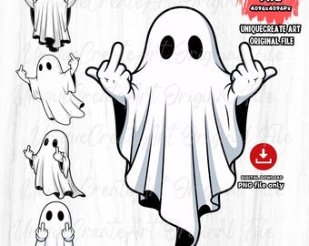 Ghost Middle Finger PNG 5 Files : Funny Halloween (Digital Download)