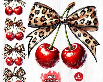 Leopard Bow Cherry PNG: Trendy Clipart Files (Digital Download)