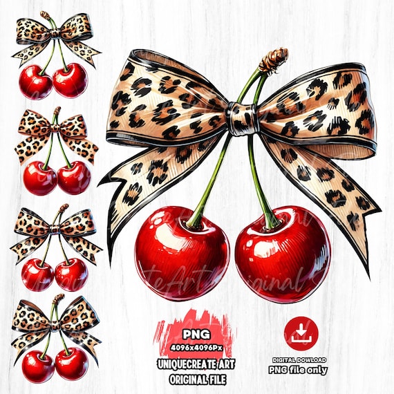 Leopard Bow Cherry PNG: Trendy Clipart Files (Digital Download)