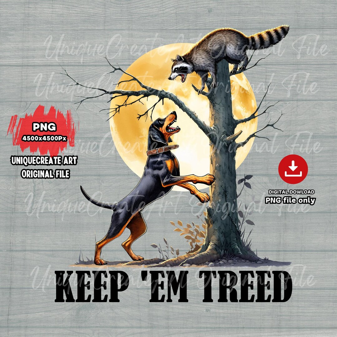 Keep 'em Treed Png, Night Coon Hunting With Black and Tan Coonhound Png