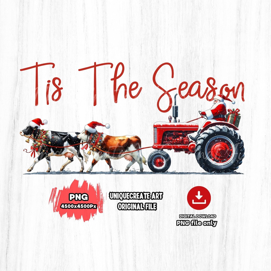 Christmas Tractor & Cows PNG: Santa Farm Art (digital Download) - Etsy