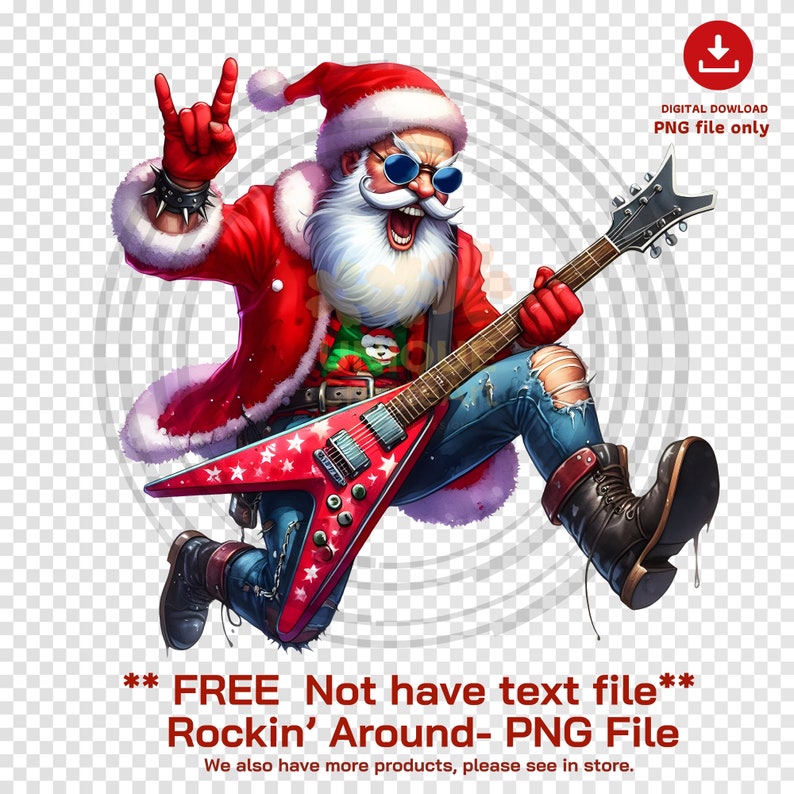 Rockin' Santa Guitar PNG: Funny Metal Christmas (digital Download) - Etsy