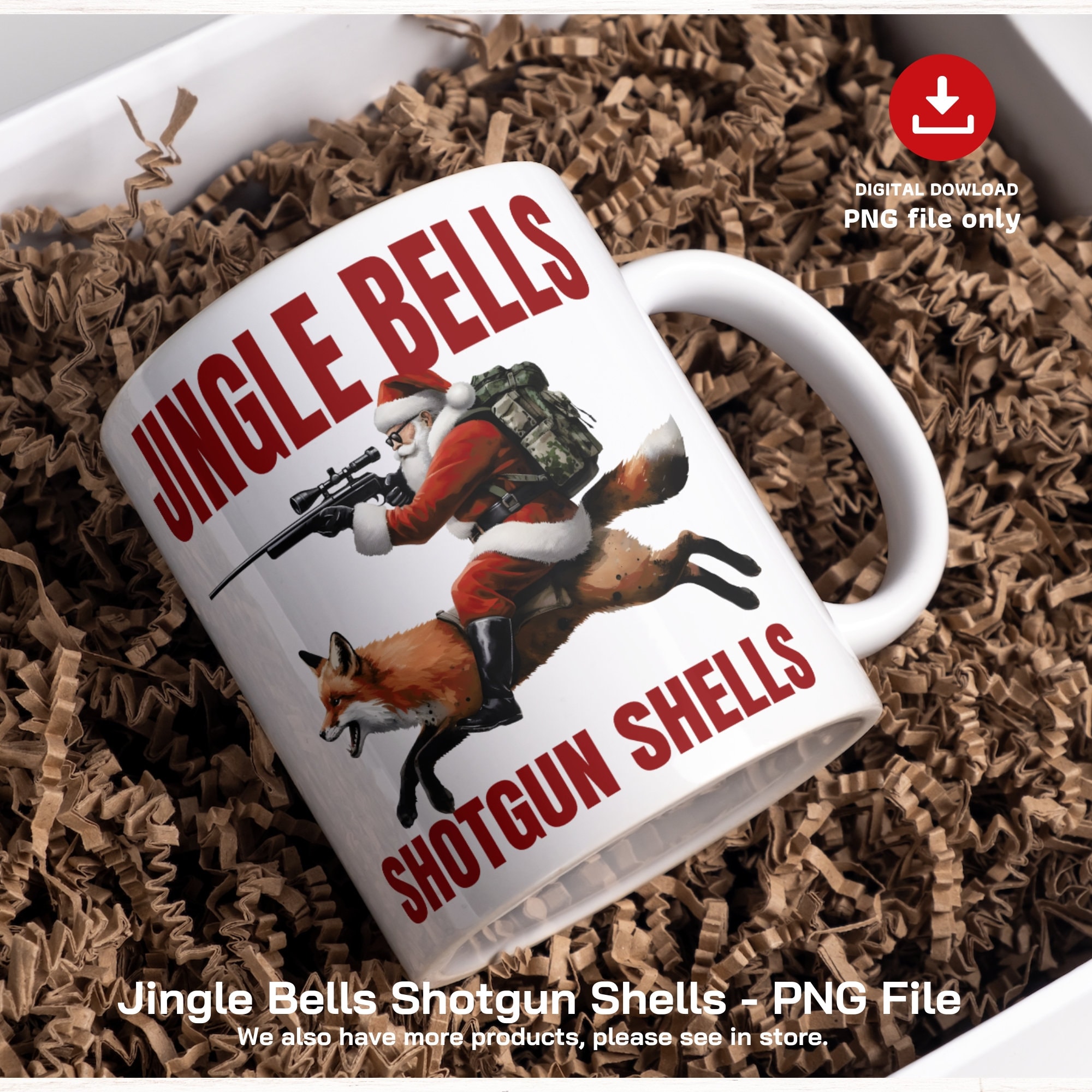 Jingle Bells Shotgun Shells Png, Santa Hunting Png, Santa Red Fox