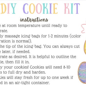 Printable Easter DIY Cookie Kit Instruction Card - 4&quot; x 5&quot;- Cookie Decorating Kit Cookie Tag - Cookies