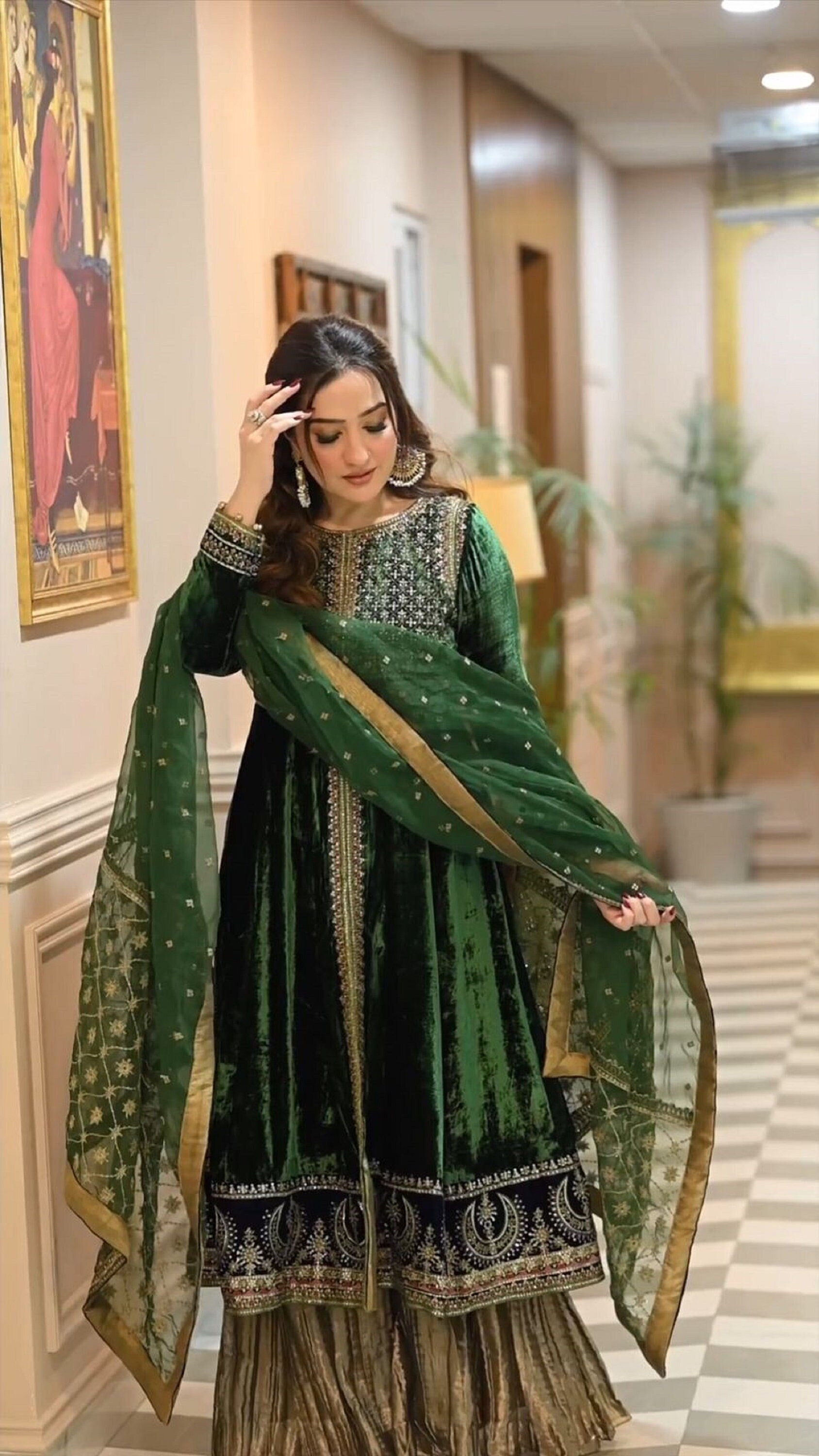 Bottle Green Anarkali Etsy