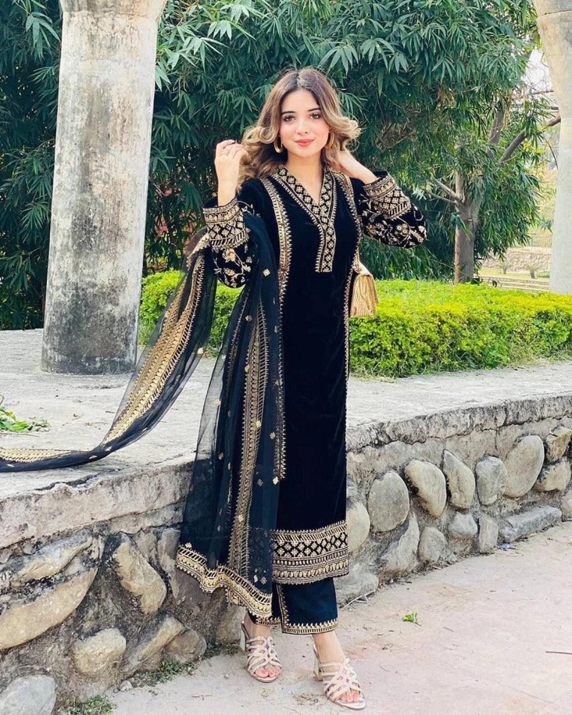 Velvet dress with dupatta cheap