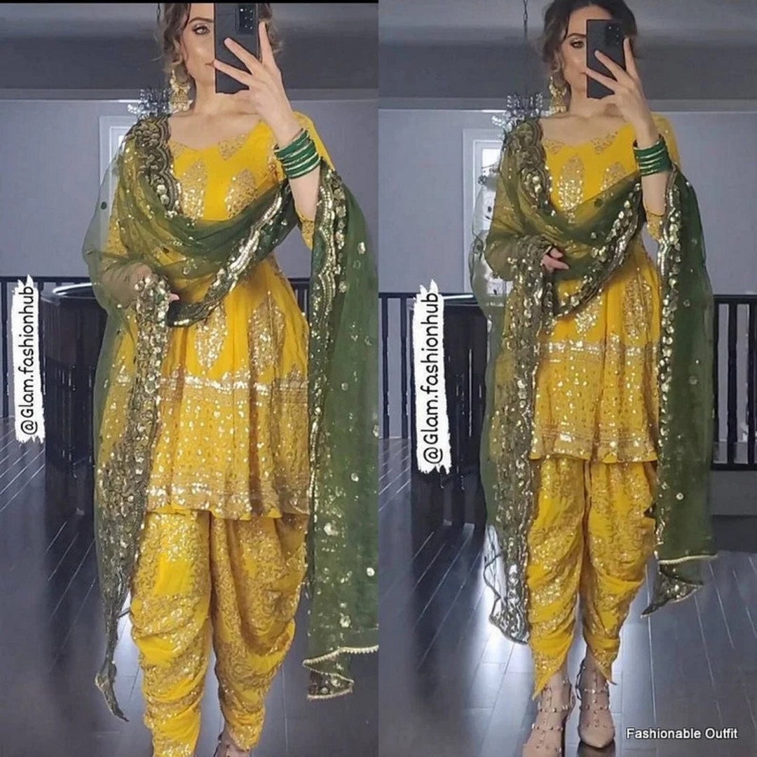 Campana Girls Kiran Kurti with Patiala Dhoti & Dupatta - Paisley & Bandhej Print - Lime & Pink