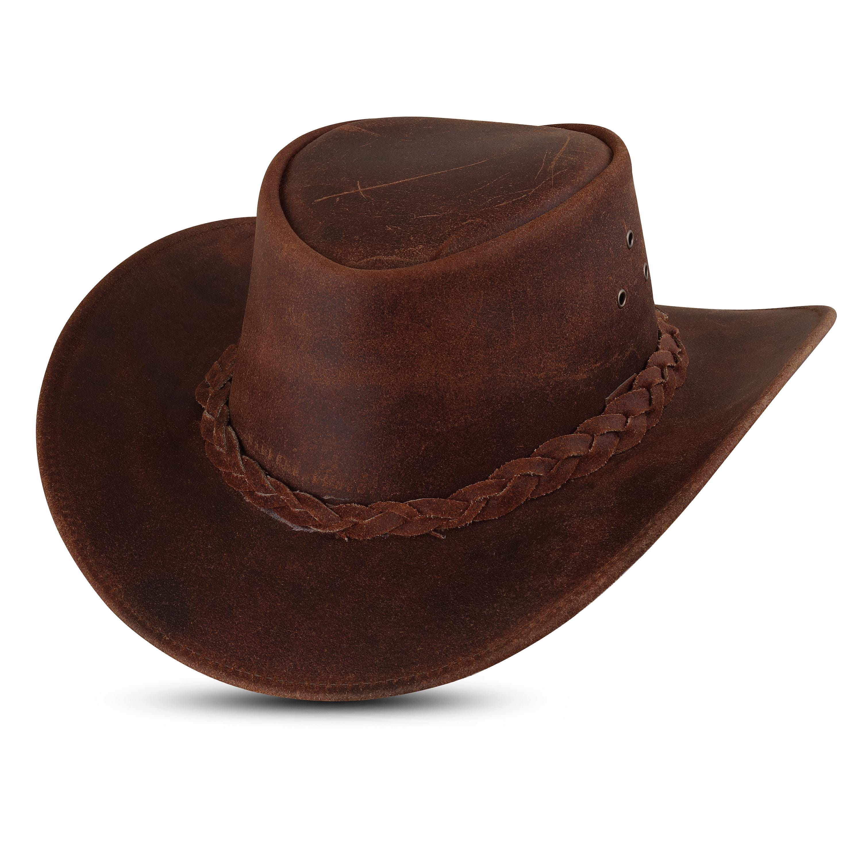 Brown Leather Outback Hat With Braided Band - Handmade 