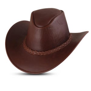 Brown Leather Cowboy Hat with Braided Band - Classic Western Style