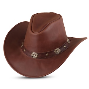 Handcrafted Brown Leather Hat- Classic Western Cowboy Look