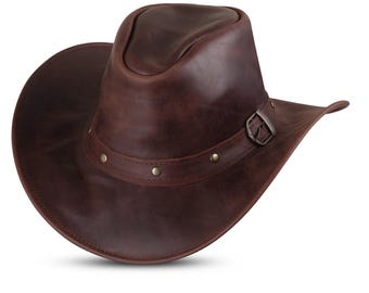 Brown Leather Cowboy Hat with Buckled Band - Rustic Western Style