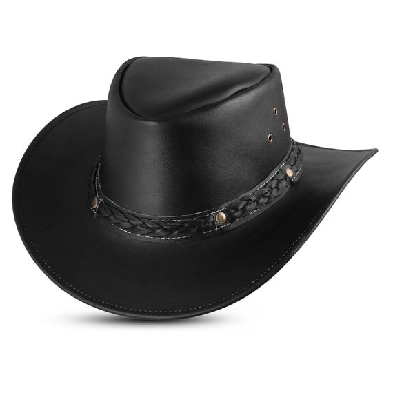 Genuine Calf Leather Cowboy Hat: Western Style Wide Brim