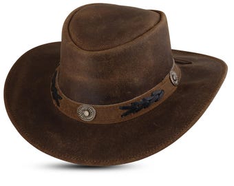Vintage-Style Brown Leather Cowboy Hat with Braided Accent
