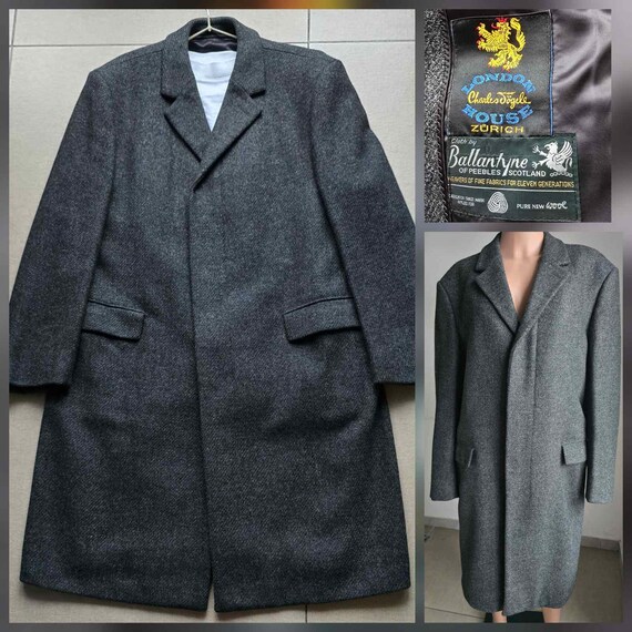 Ballantyne, Vintage 70s LONDON HAUSE Grey Wool Coat Ballantyne of Peebles Scotland Men Chest-46"