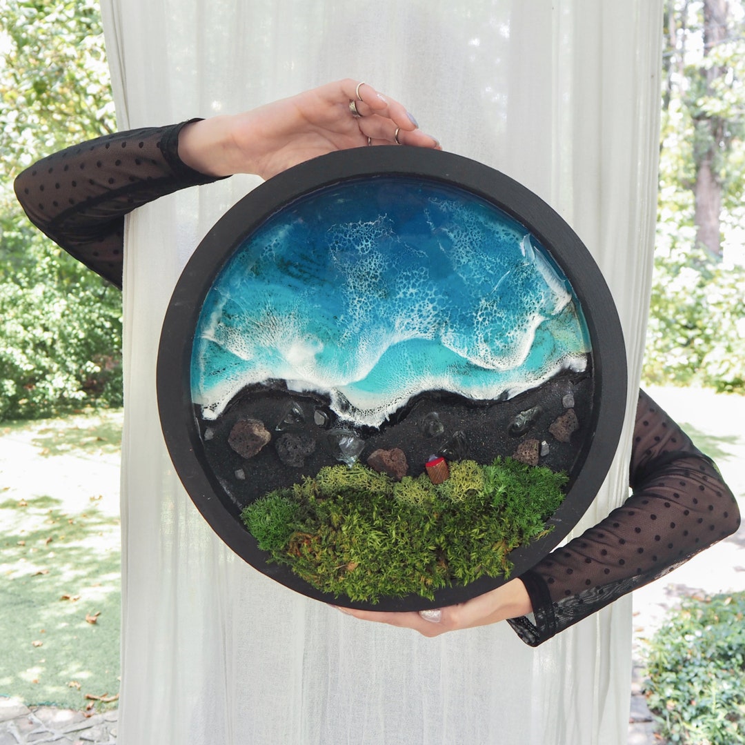 Preserved Moss & Epoxy Resin Art Ocean Home Decor, Unique Nautical ...