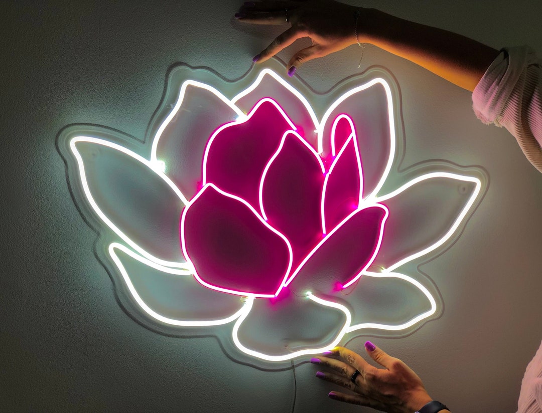 Flower Neon Sign, Plant Neon Sign, Lotus Flower Wall Art, Custom LED