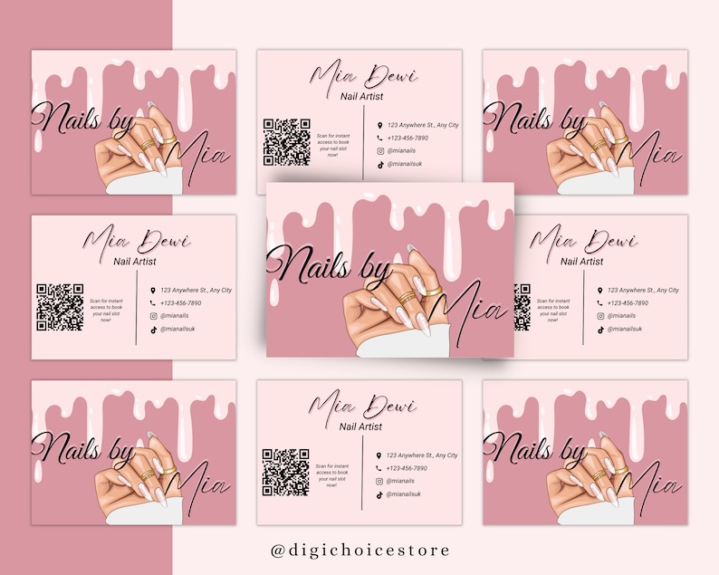 Editable Nail Tech Business Card Template, Nails Calling Card With QR
