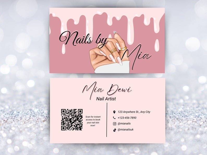 Editable Nail Tech Business Card Template, Nails Calling Card With QR