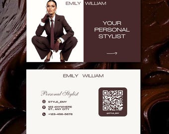 Modèle de carte de visite pour styliste personnel Canva | Carte de styliste de mode | Carte de visite photo modifiable | Téléchargement instantané | Royaume-Uni et États-Unis