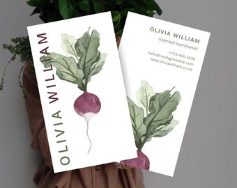 Ernährungswissenschaftlerin Visitenkarte Vorlage | Aquarell Botanical Wellness Design (bearbeitbar)