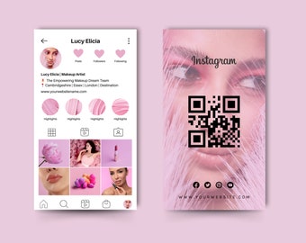 Instagram QR Code Business Card Template, Beauty Networking (Canva, Digital Download)