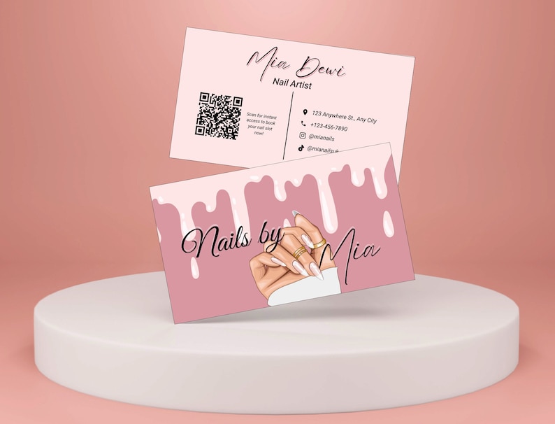 Editable Nail Tech Business Card Template, Nails Calling Card With QR