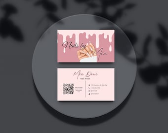 Editable Nail Artist Business Card Template with QR Code (Canva Pro)
