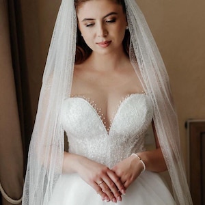 Long Glitter Wedding Veil: Sparkling Tulle, Cathedral Length