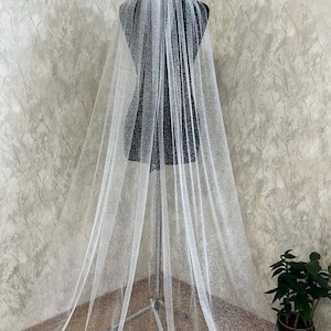 Long Glitter Wedding Veil: Sparkling Tulle, Cathedral Length