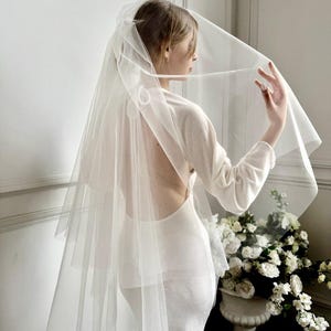 Simple veil 2 tiers, soft simple wedding veil | Round wedding veil | Soft two tier wedding veil