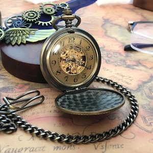 Vintage Mechanical Pocket Watch with Personalized Initials, Customized Engraving Pocket Watch, Anniversary Gift, Wedding Gift, Birthday Gift