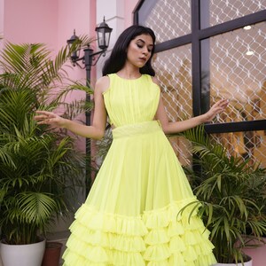 NEON FRILL DRESS with sequins detailing on waist line . image 1