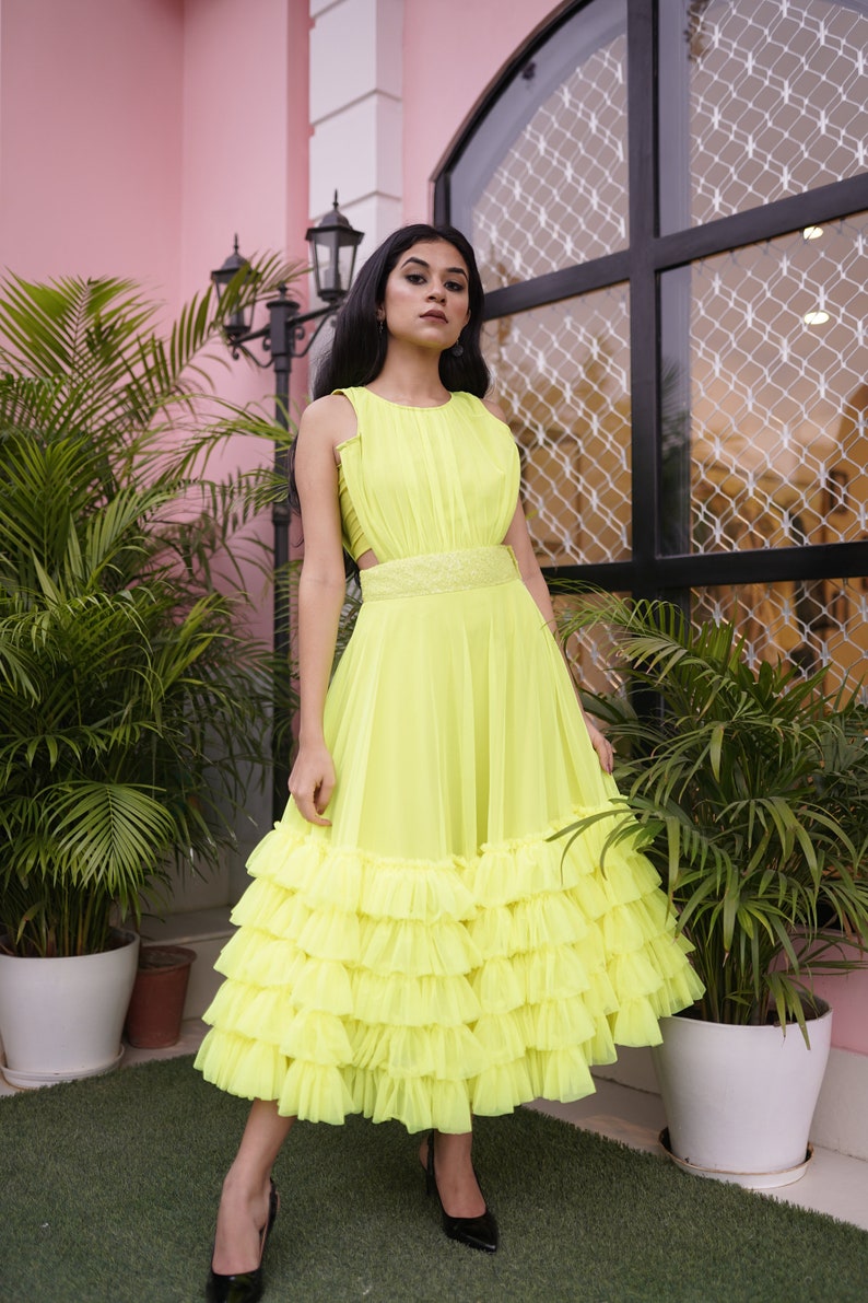 NEON FRILL DRESS with sequins detailing on waist line . image 3