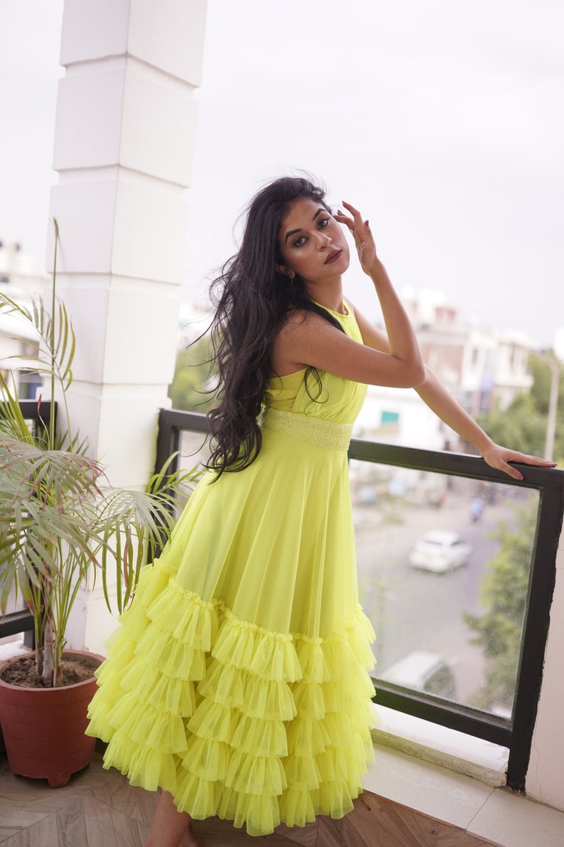 NEON FRILL DRESS with sequins detailing on waist line . image 8