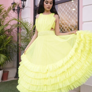 NEON FRILL DRESS with sequins detailing on waist line . image 2