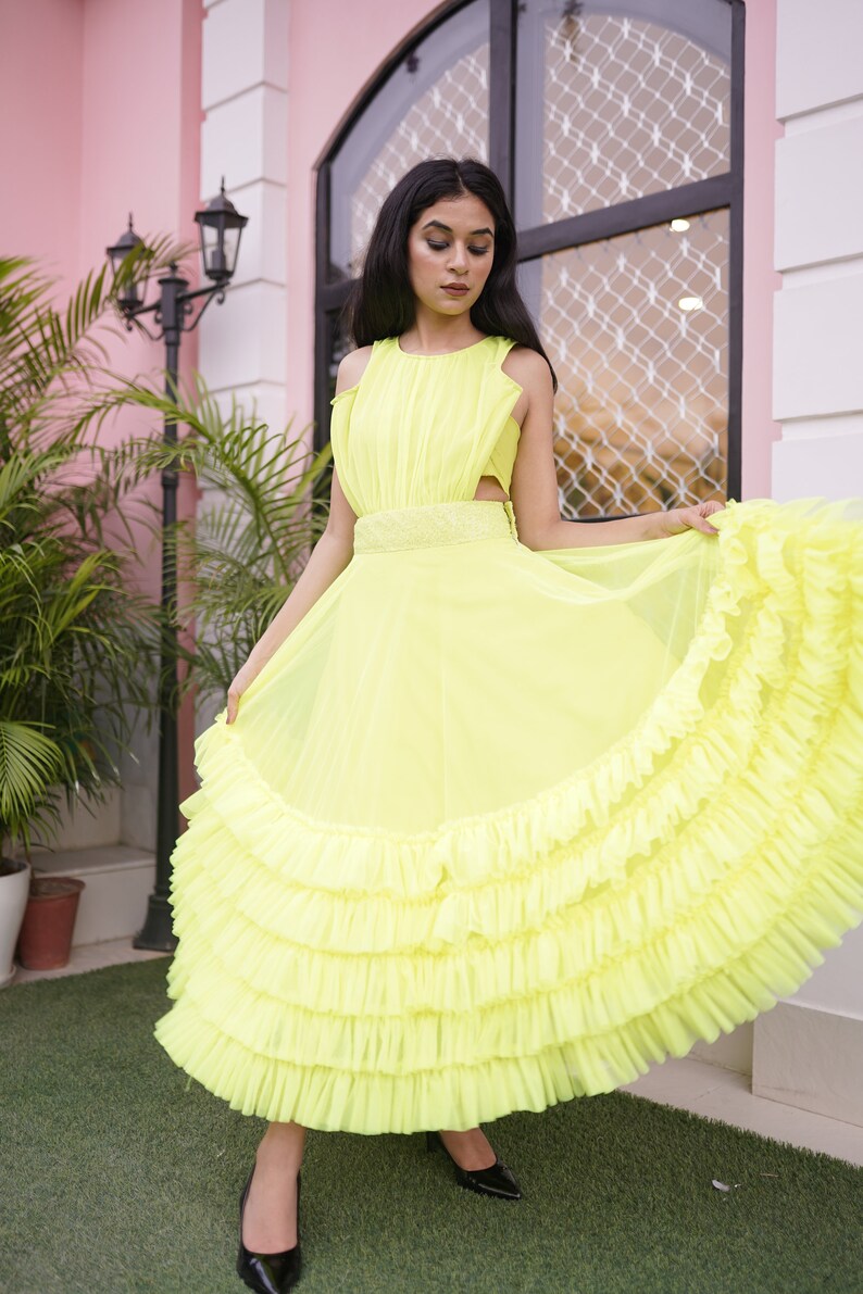 NEON FRILL DRESS with sequins detailing on waist line . image 2