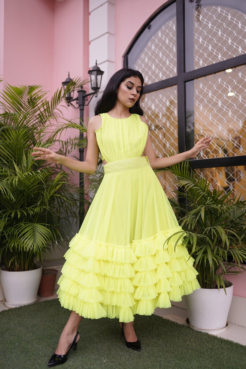 NEON FRILL DRESS with sequins detailing on waist line . image 1