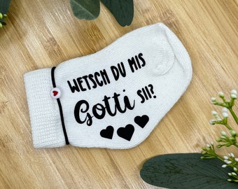 Wetsch du mis Gotti sii? Götti sii? Babysocke bedruckt ohne Geschenksbox, Schwangerschaft, Ankündigung, Gotti fragen, Götti fragen, Baby