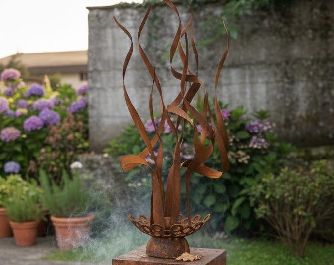 Featured listing image: Full Metal Bonfire: Big 40 in/100cm flickering flame garden decoration from rusty iron