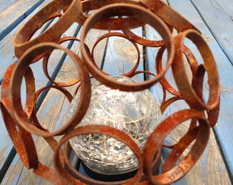 Solar garden lamp - sphere 8" made of rusty metal. LED Solar Ball