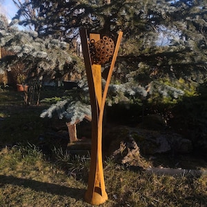 Large Rusty Metal Bowl Column: Abstract Garden Sculpture, 40&quot;