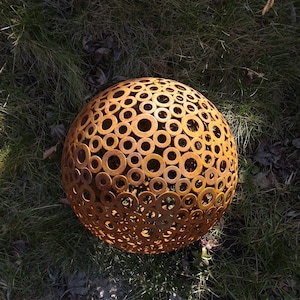 Great Orb of Cosmic Harmony —  Big 14" Handcrafted Rusty Metal Sphere for Outdoor and Rustic Decor