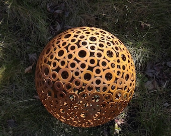 Handcrafted Rusty Metal Sphere: 14" Rustic Garden Decor