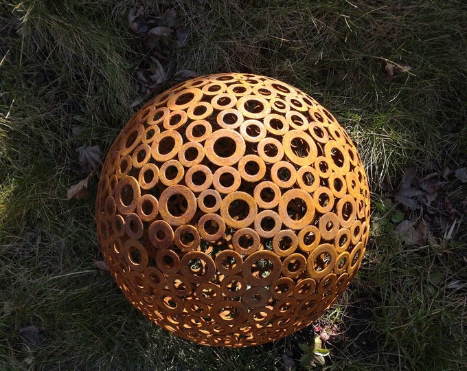 Featured listing image: Handcrafted Rusty Metal Sphere: 14" Rustic Garden Decor