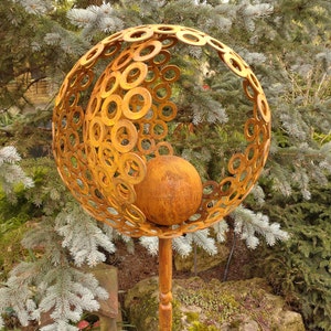 Pearl of Wisdom : Big 14”  Hand Welded rusty abstract sphere sculpture. Garden Globe Sculpture