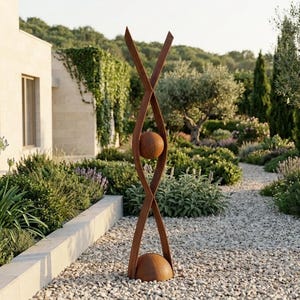 Grande sculpture de jardin ICTHUS 120 cm (47 po) en acier rouillé : œuvre d’art abstraite et moderne en métal, pièce maîtresse pour l’intérieur ou l’extérieur.