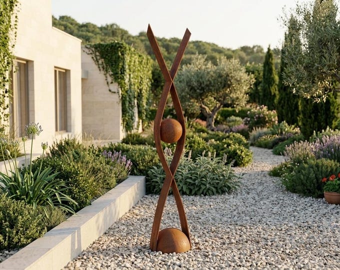 Featured listing image: Large ICTHUS 47in/120cm Rusted Steel Garden Sculpture: Abstract Modern Metal Art, Indoor or Outdoor Statement Piece