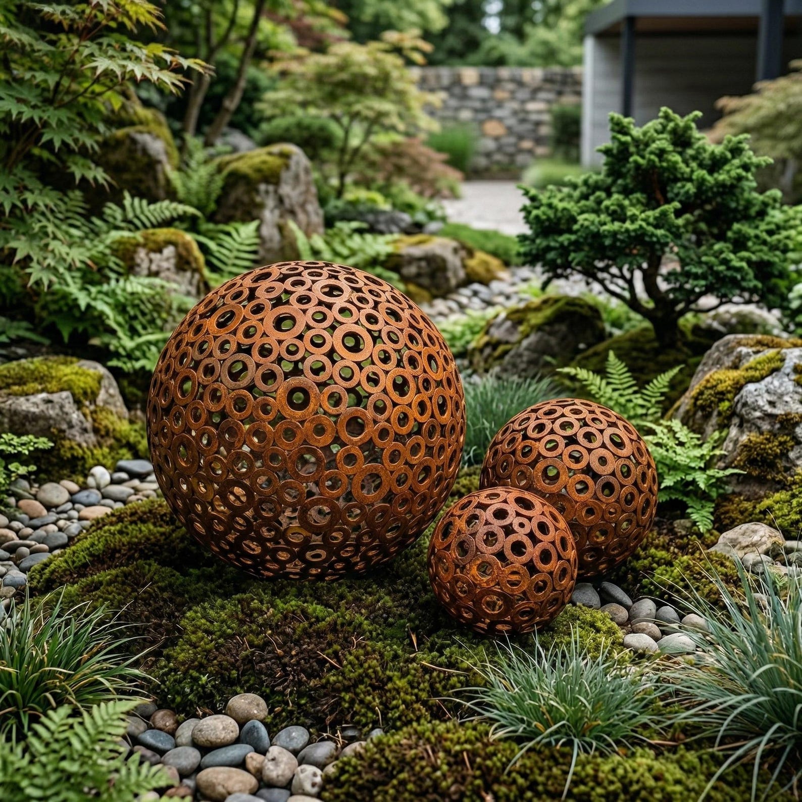 Set of 3 Rusty Metal Garden Spheres: Handmade Cosmic Outdoor Decor - Etsy