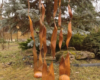 Rustikale Gartenkunst: 3er Set Große Metall Sumpf-Gräser Skulpturen - Wunderschöne Wind Tänzer! Entzückende Brisuren aus verwittertem Stahl