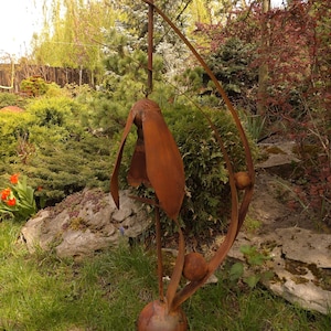 Snowdrop Flower: Big Abstract Garden Sculpture from rust metal, Breeze Dancer, wind catcher